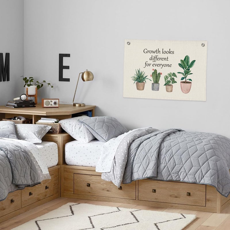 PLKMN Growth Looks Different for Everyone Mental Health Growth Mindset Wall Art Canvas Banner, Potted Plant Wall Hanging Banner Flag for Classroom Therapy Office School Counseling - Image 2